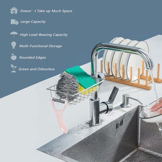 Kivora Kitchen Sink Caddy Organizer Over-Faucet Sponge Holder with Drain Slots for Storage