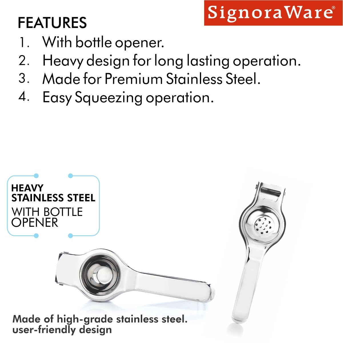 Luminex Stainless Steel Lemon Squeezer with Easy Grip Handle for Juice Extraction & Kitchen Use