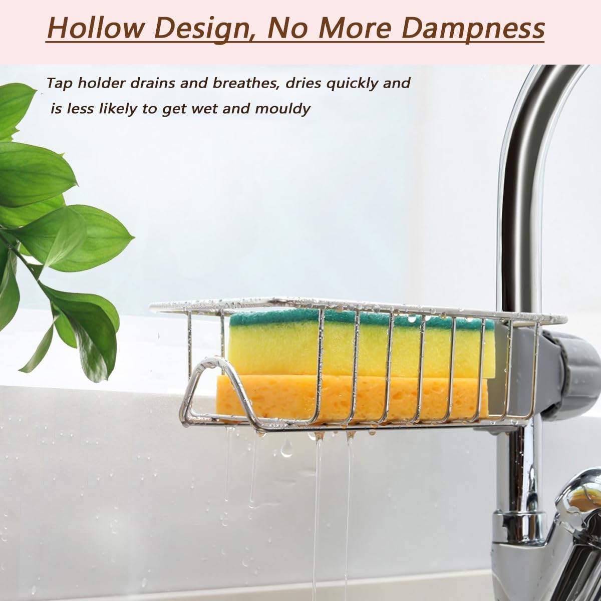 Kivora Kitchen Sink Caddy Organizer Over-Faucet Sponge Holder with Drain Slots for Storage