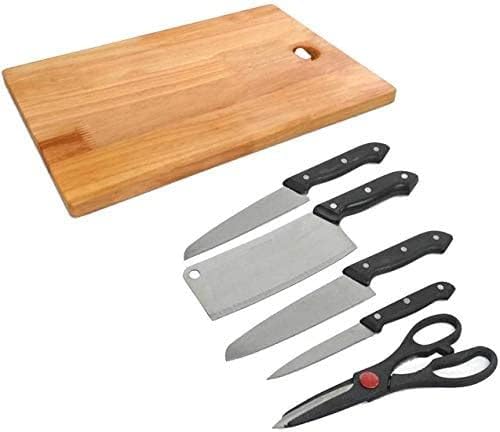 SliceCraft 5-Piece Stainless Steel Knife Set with Wooden Chopping & Cutting Board
