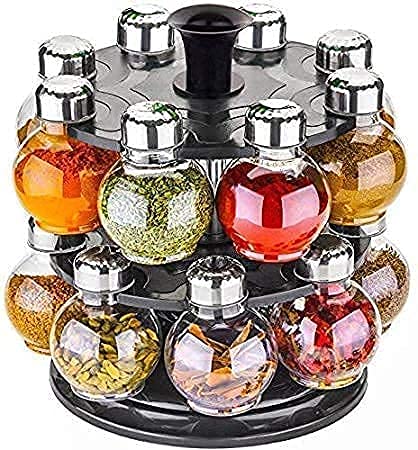 Savoro 16-in-1 Masala Spice Rack Set with Rotating Design for Organized Kitchen Storage