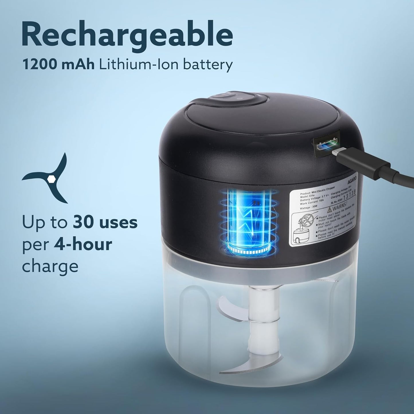 Averon Elite Rechargeable Mini Electric Chopper for Quick Food Prep, Cutting & Mixing