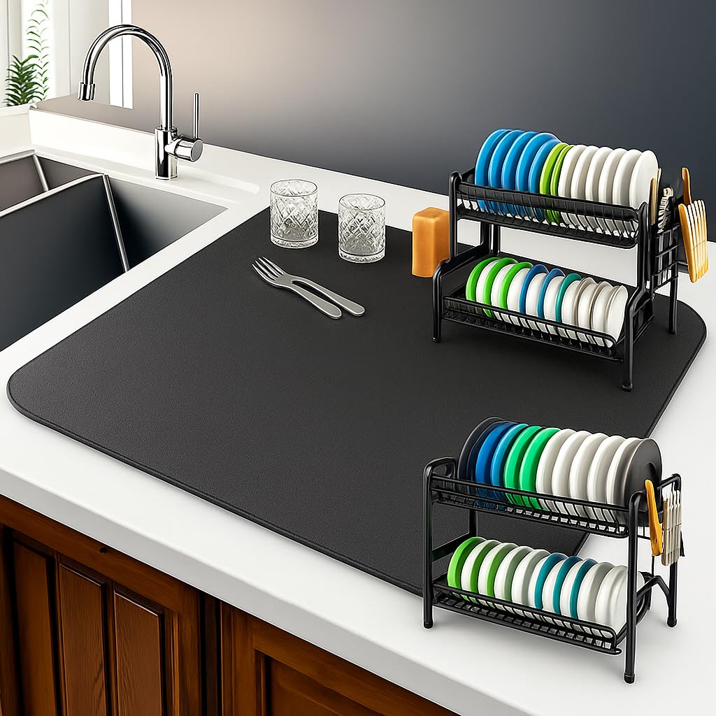 Klenora Ultra-Absorbent Kitchen Drying Mat for Countertops | Quick-Dry, Washable & Non-Slip