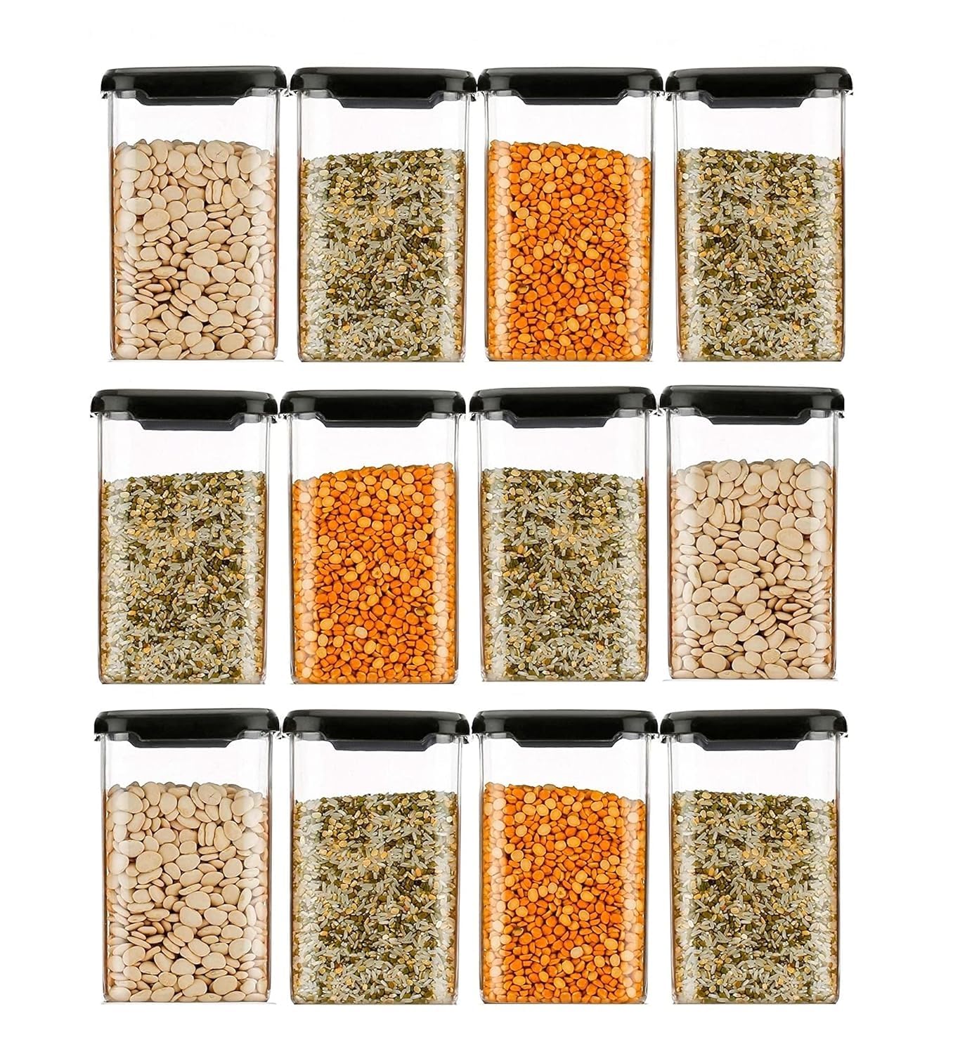 AromaHive Airtight Plastic Square Storage Container Set for Kitchen, Food & Pantry Use